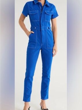 Good American Royal Blue Zip-Front Denim Jumpsuit